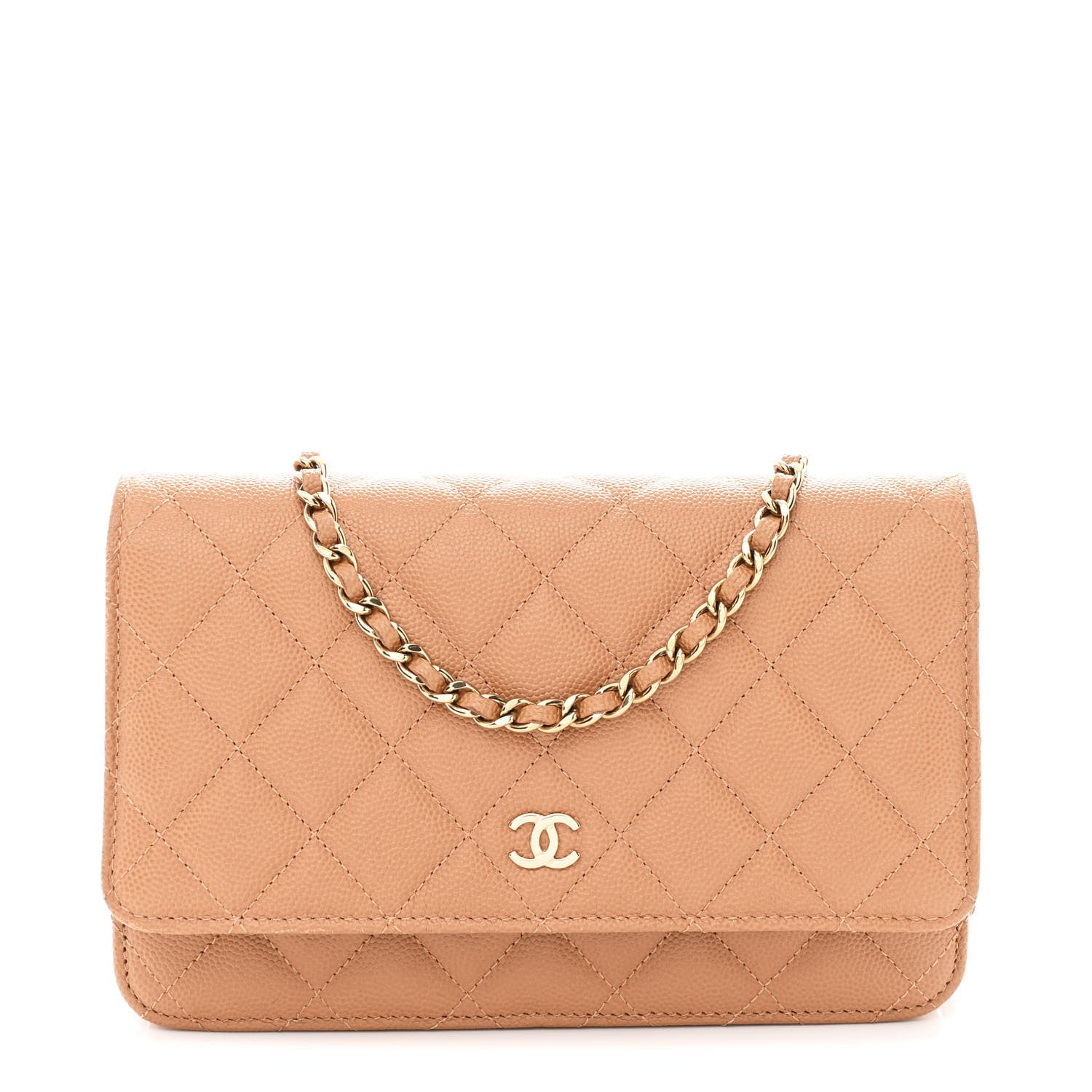 Caviar Quilted Wallet on Chain WOC Dark Beige