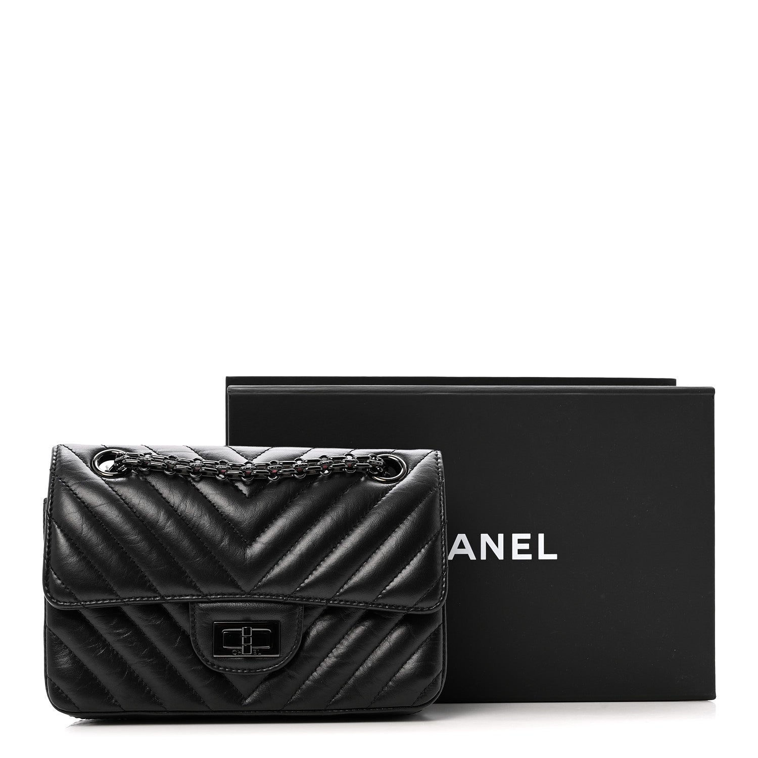 Aged Calfskin Quilted 2.55 Reissue Mini Flap So Black