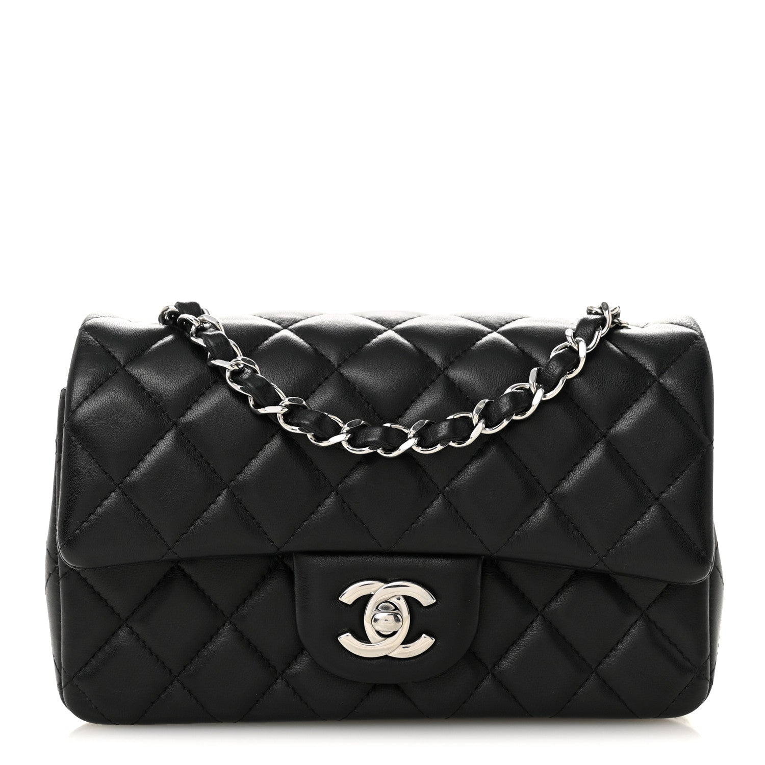 Lambskin Quilted Mini Rectangular Flap Black