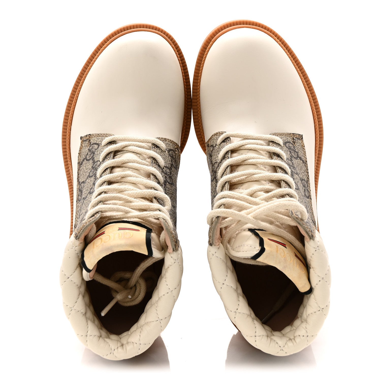 Calfskin GG Supreme Monogram Nappa Quilted Lace Up Ankle Boots 35 Mystic White Beige