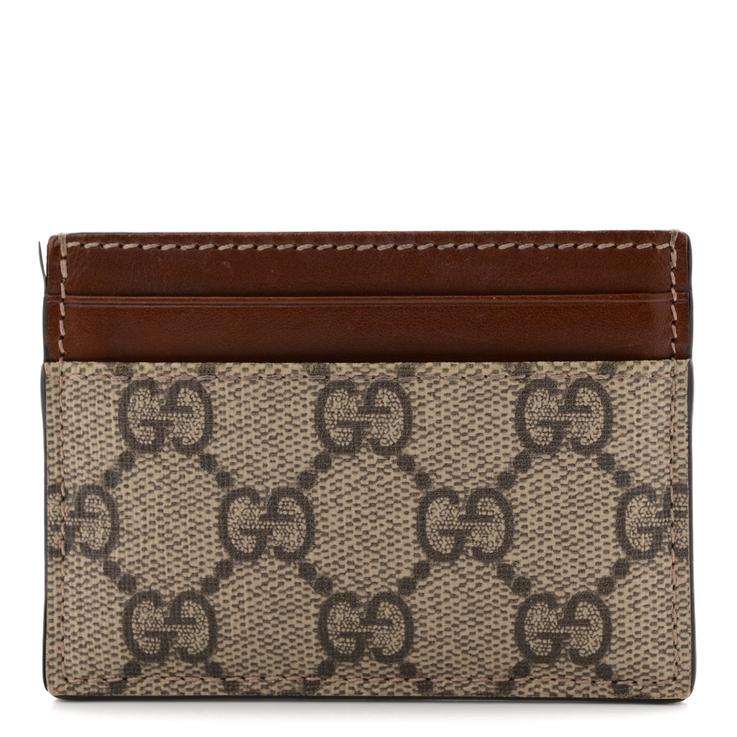 GG Supreme Monogram Calfskin Card Holder Beige Ebony Cuir