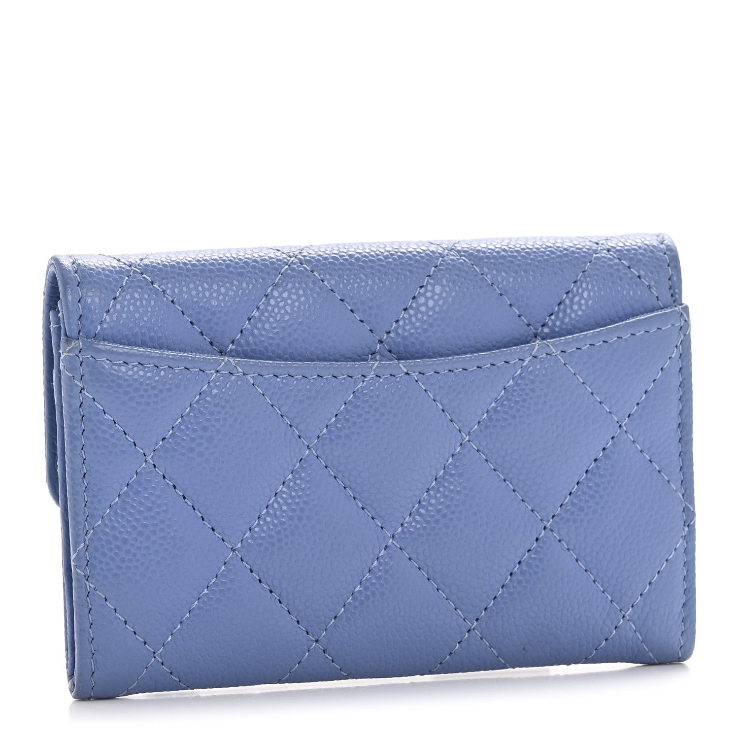 Caviar Quilted Flap Card Holder Wallet Blue
