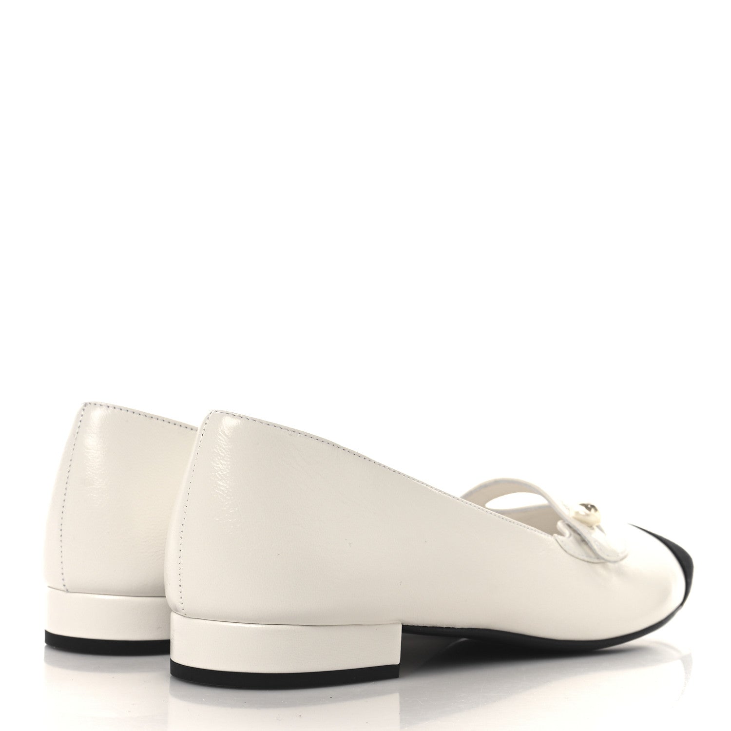 Shiny Lambskin Grosgrain Pearl Mary Janes Flats 40 White Black