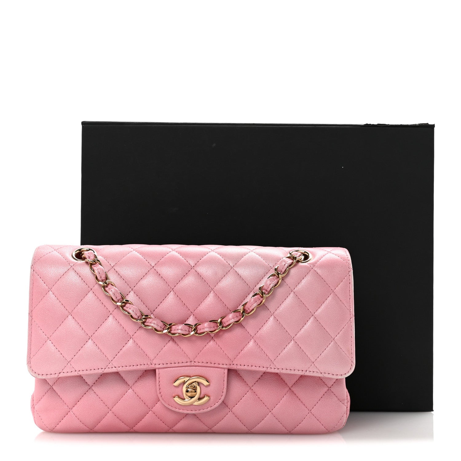 Cloudy Pearly Goatskin Quilted Medium Double Flap Pink