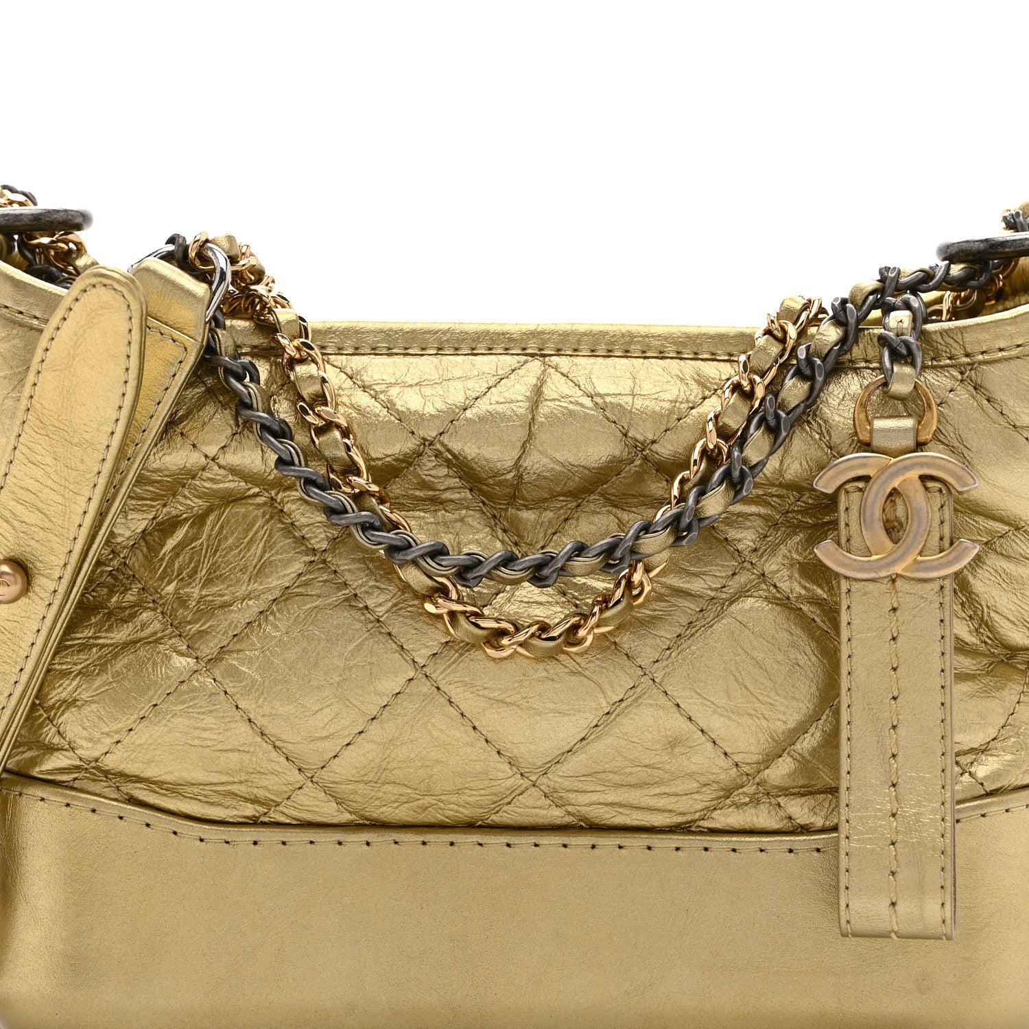 Metallic Aged Calfskin Quilted Small Gabrielle Hobo Gold