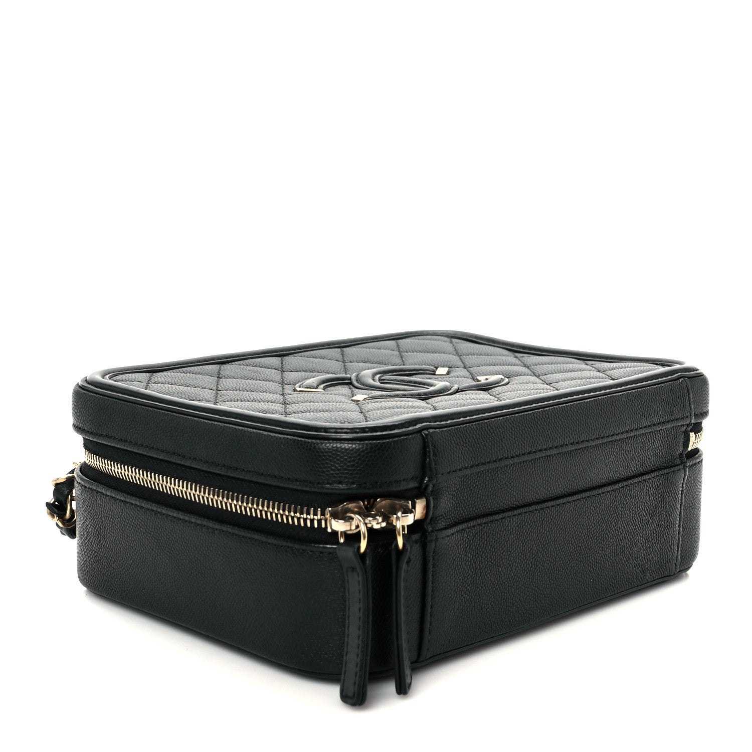 Caviar Quilted Medium CC Filigree Vanity Case Black