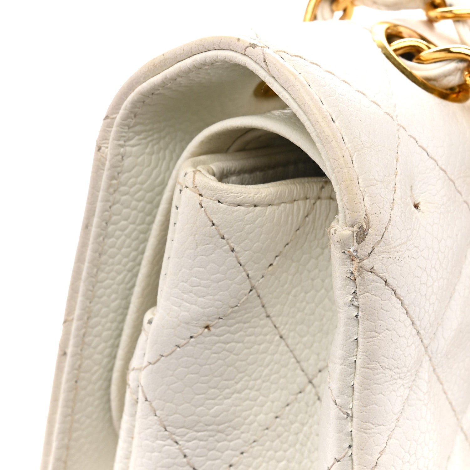 Caviar Quilted Medium Double Flap White