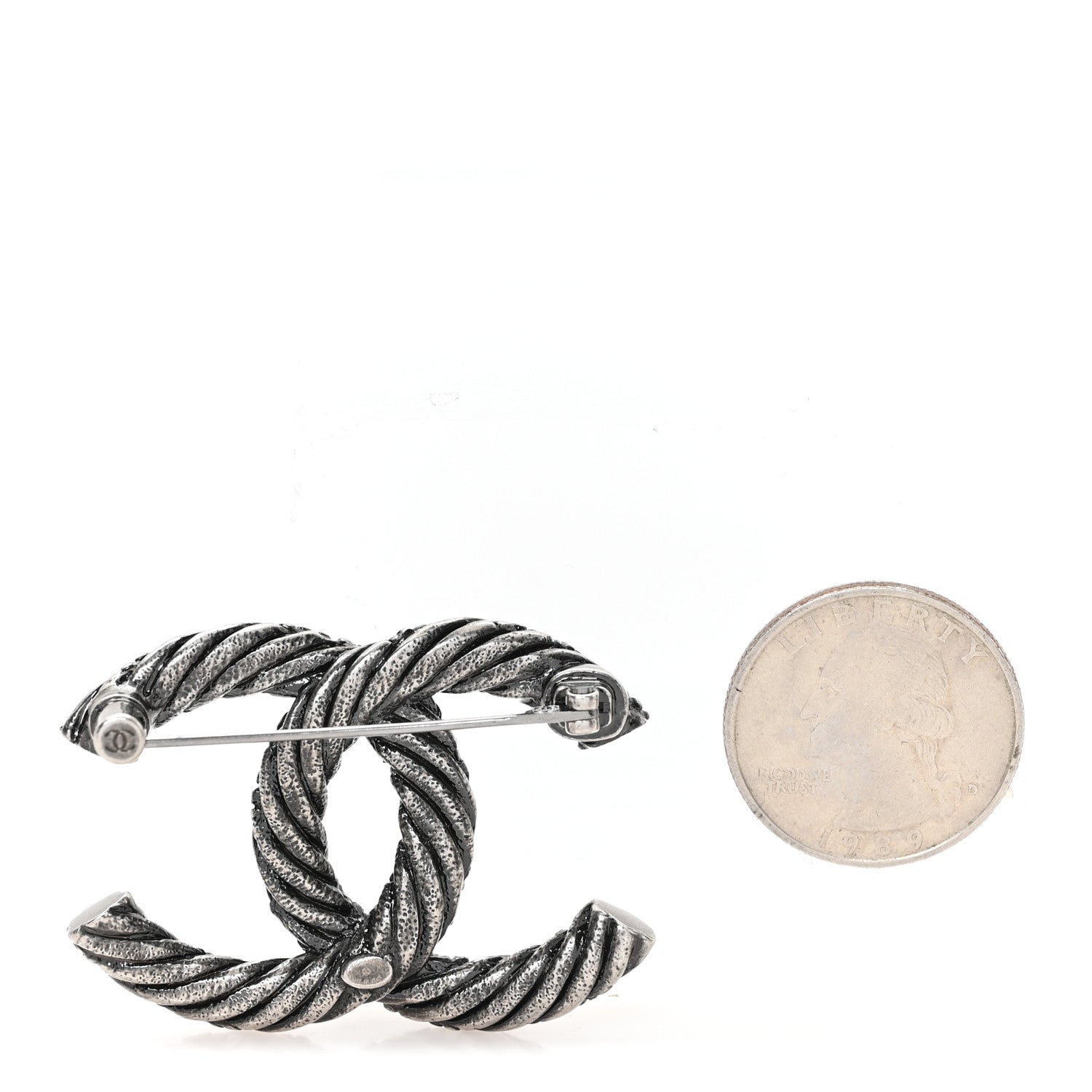 Ruthenium Twisted CC Brooch Silver