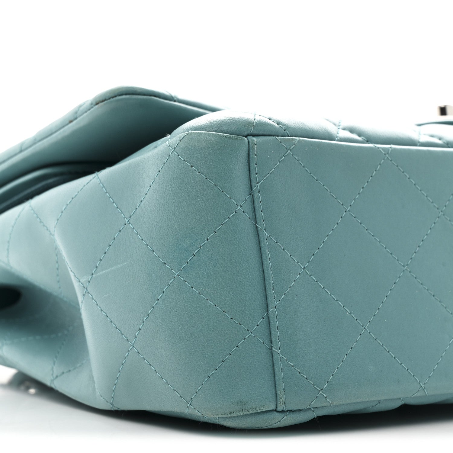Lambskin Quilted Maxi Double Flap Light Blue