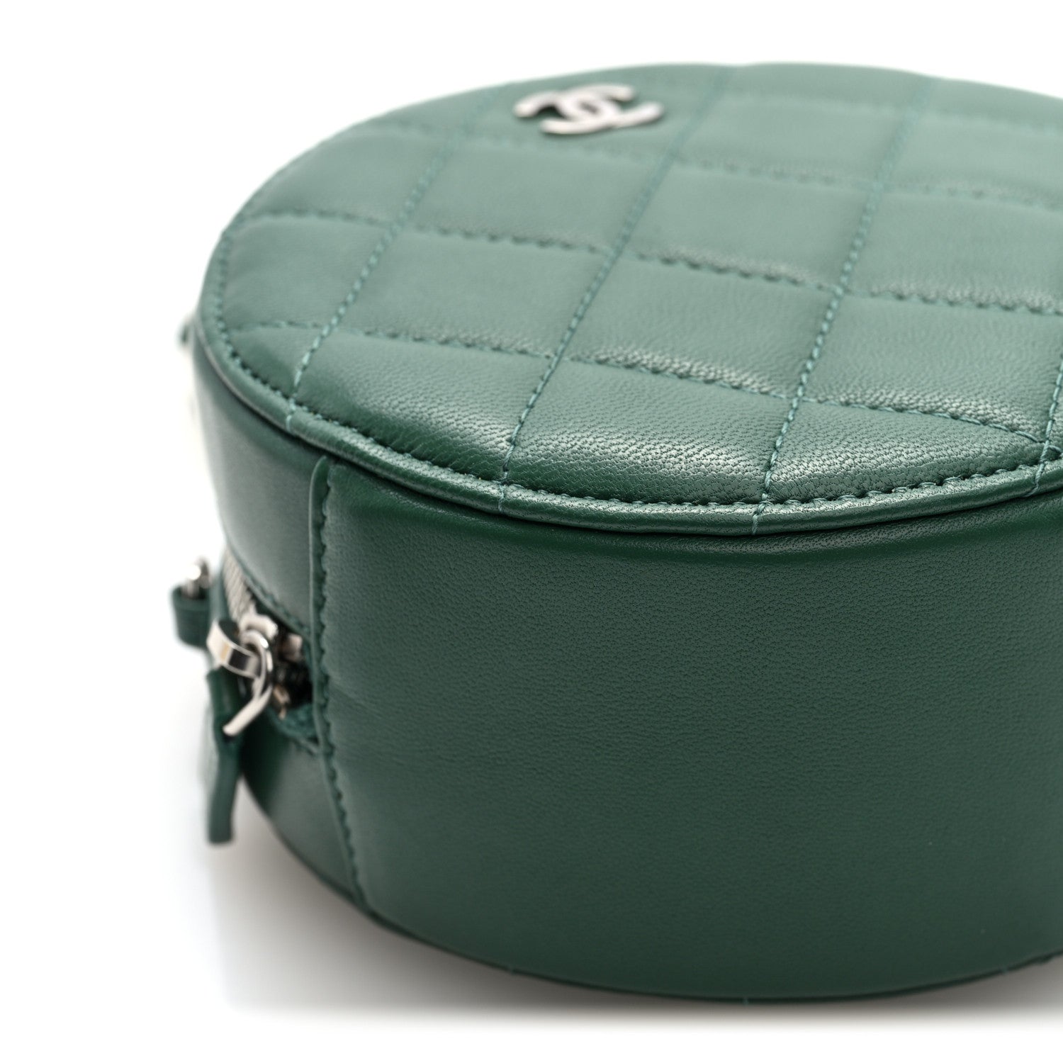 Lambskin Quilted Round Clutch With Chain Green