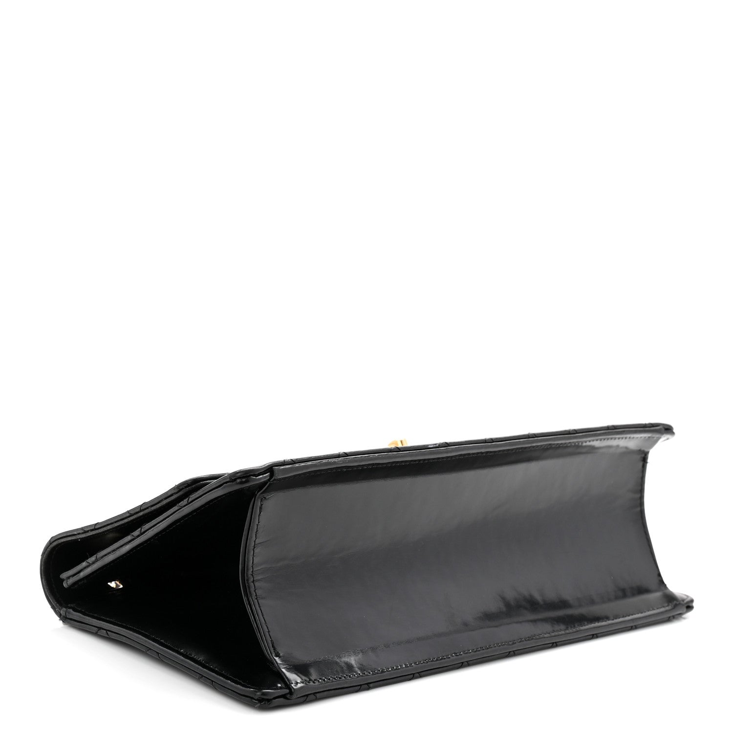 Patent Calfskin Quilted East West Flap Shoulder Bag Black