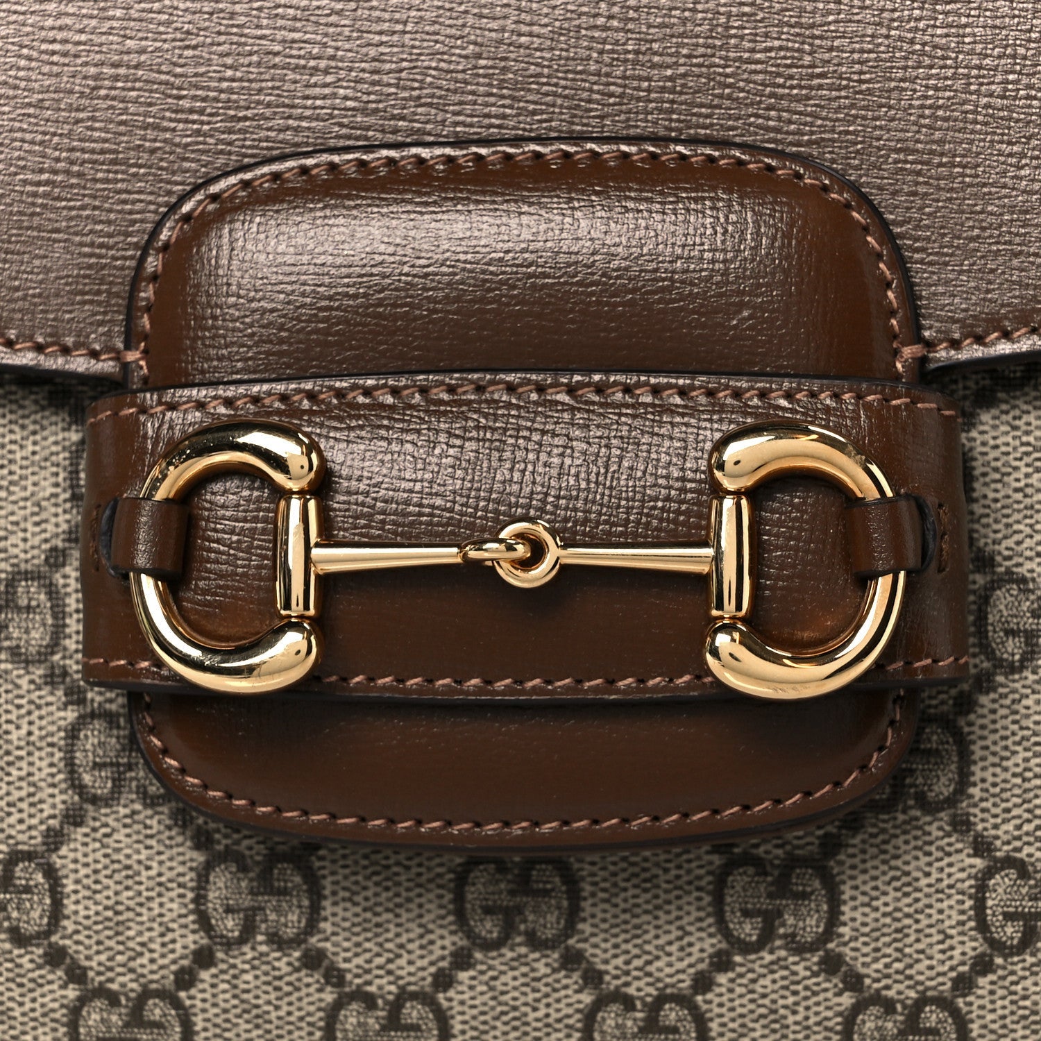 GG Supreme Monogram Calfskin Medium Horsebit 1955 Top Handle Bag Beige Ebony Brown Sugar