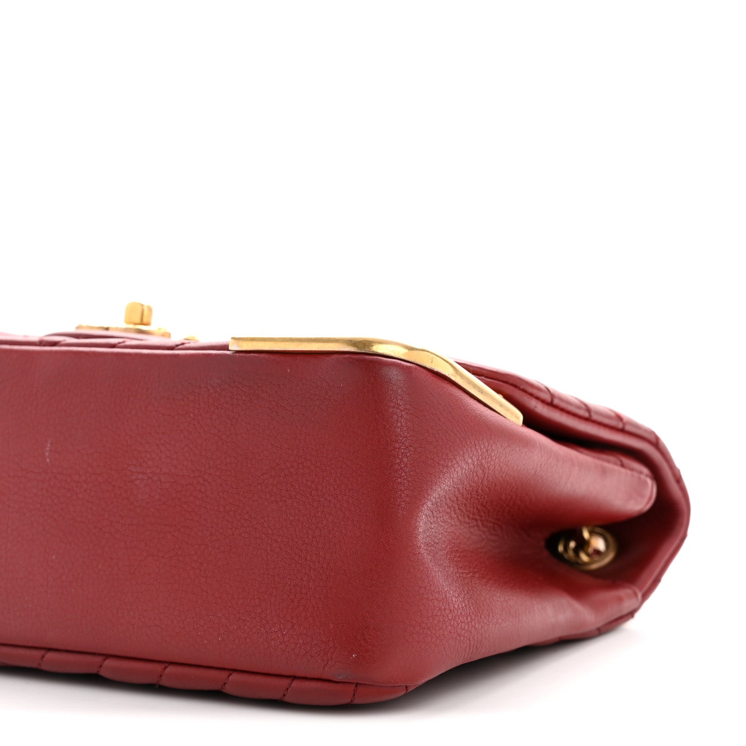 Calfskin Chevron Quilted Mini Rock The Corner Flap Red