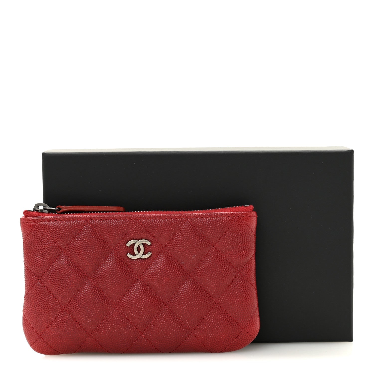 Caviar Quilted Small Cosmetic Case Dark Red
