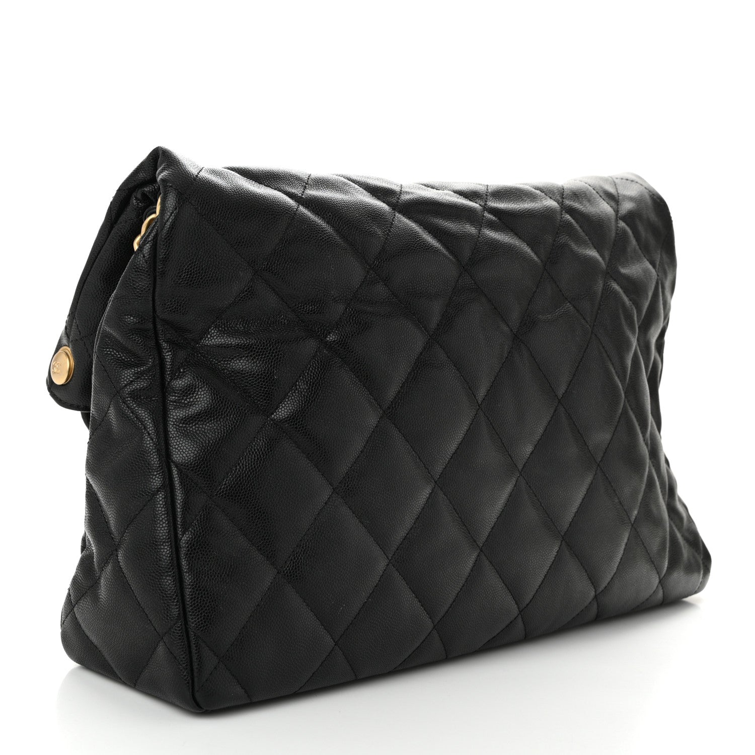 Caviar Quilted Fold Over Hobo Black
