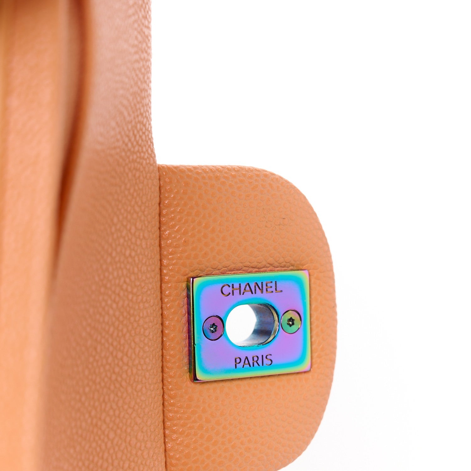 Caviar Quilted Rainbow CC Small Double Flap Orange