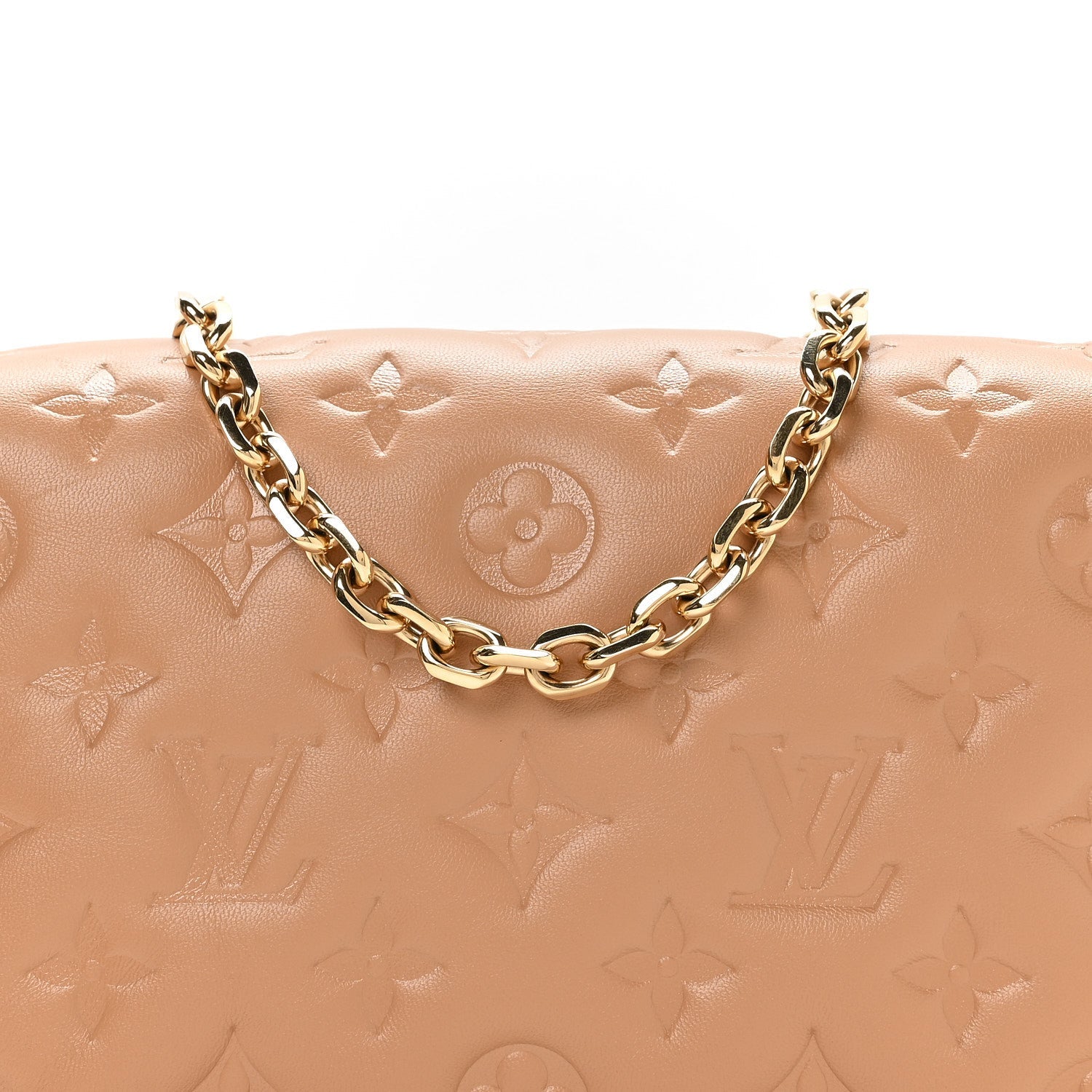 Lambskin Embossed Monogram Pochette Coussin Camel