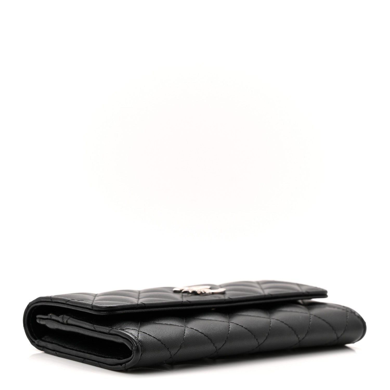 Calfskin Quilted Crystal CC Star Flap Wallet Black