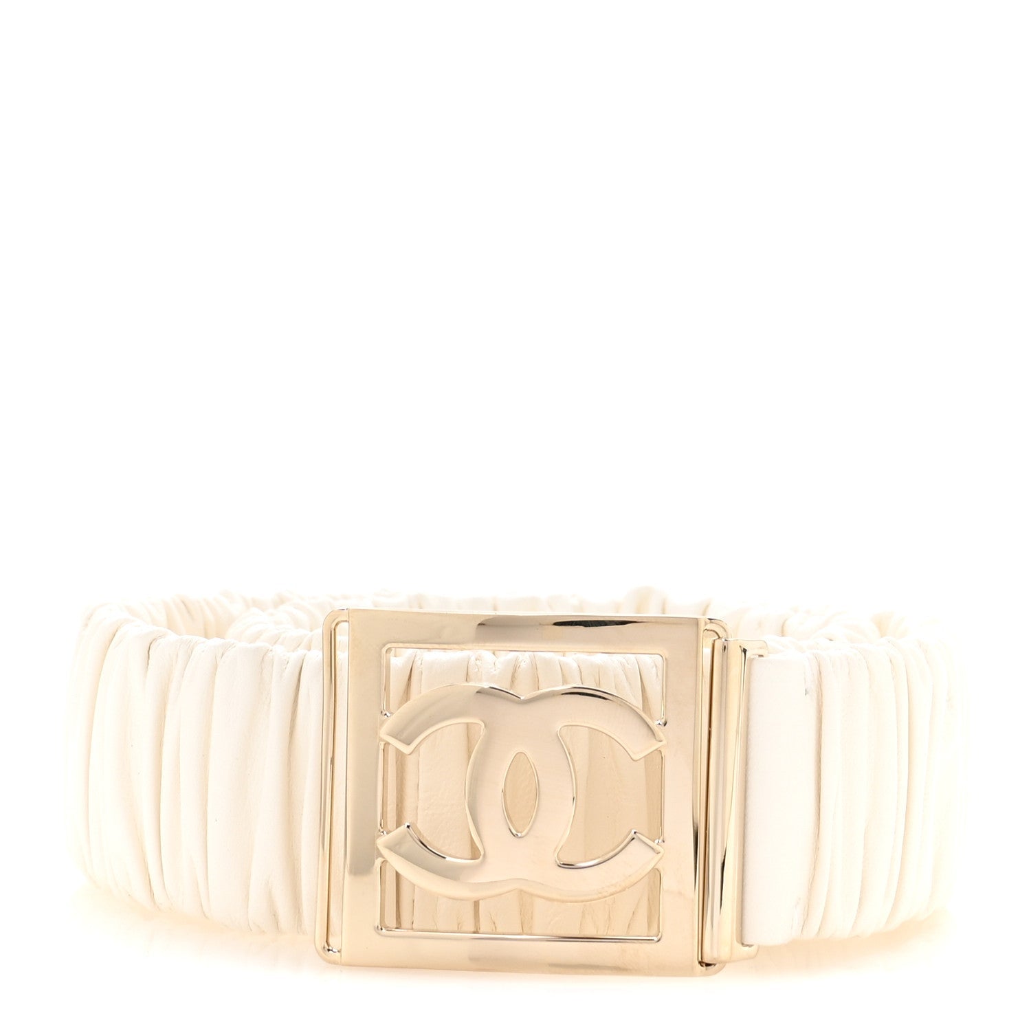 Lambskin Ruched CC Belt 80 32 White