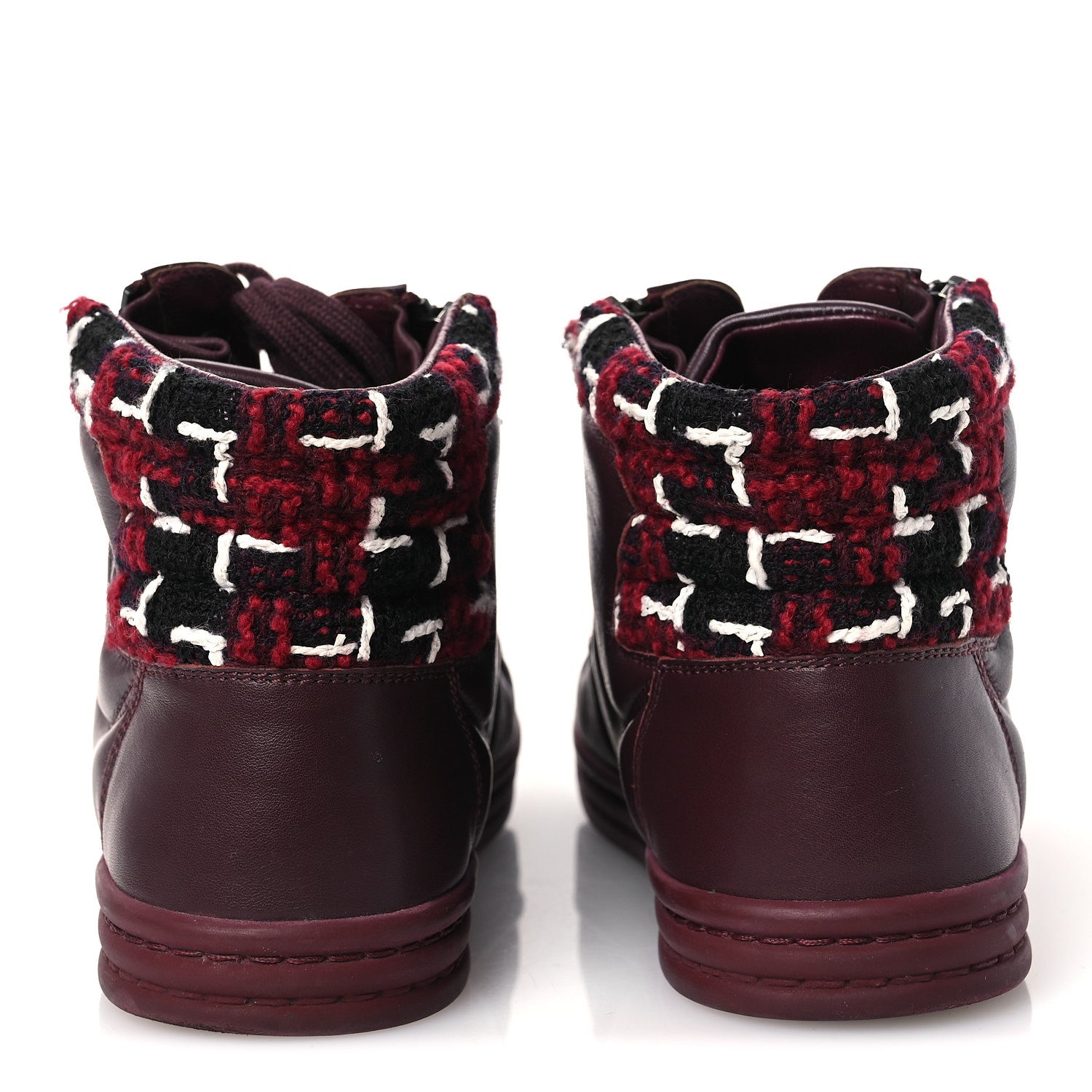 Lambskin Zipped Chain CC Sneakers 38.5 Burgundy