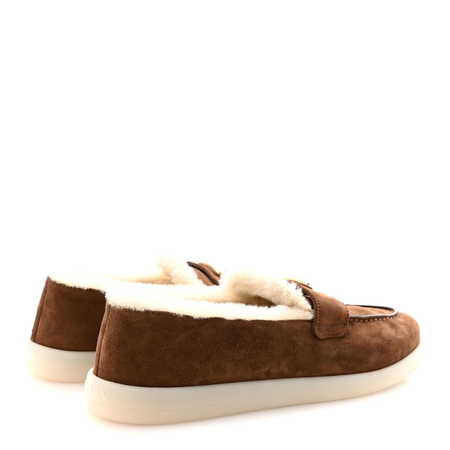 Suede Shearling Triangle Logo Loafer 38.5 Cocoa Brown