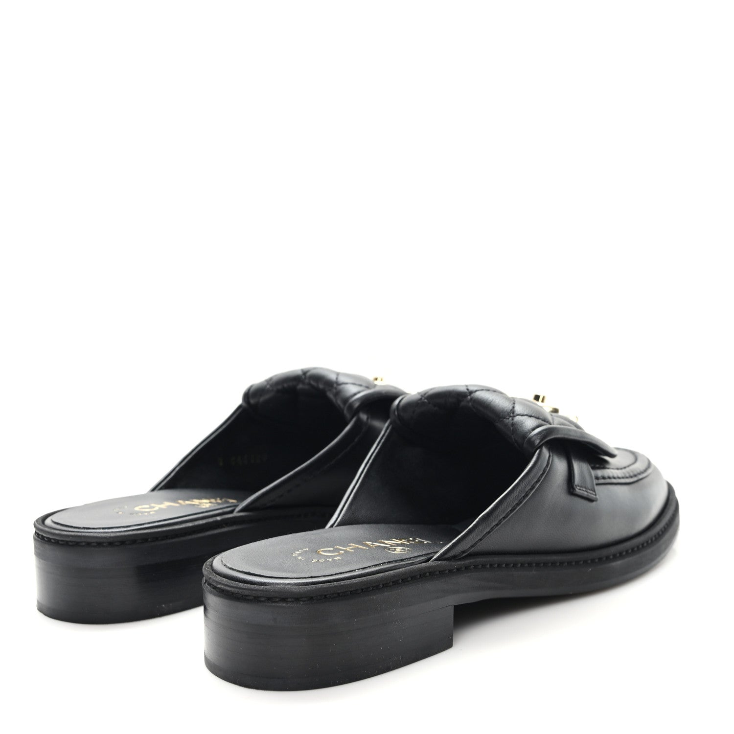 Lambskin Quilted CC Turnlock Mules 37.5 Black