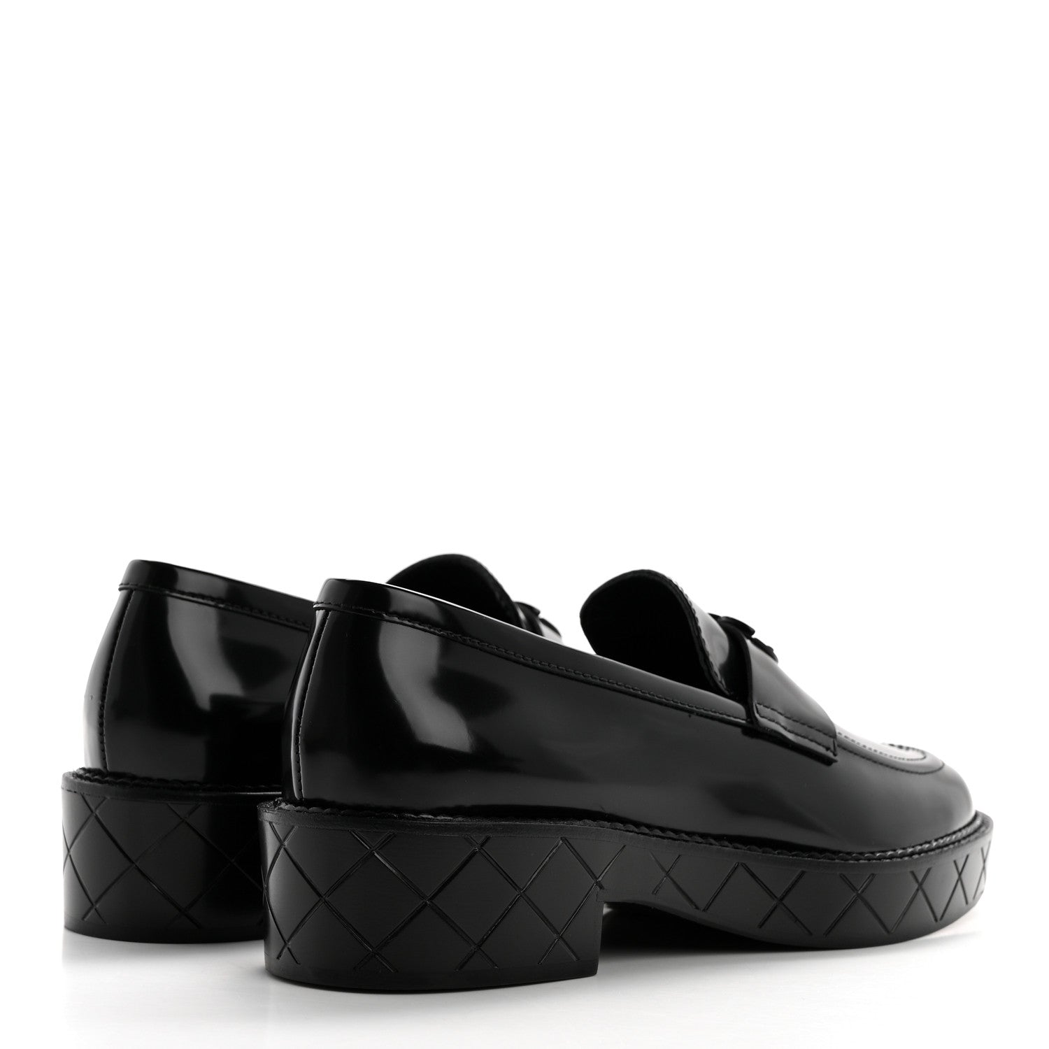 Shiny Calfskin Quilted CC Mocassin Loafers 38 Black