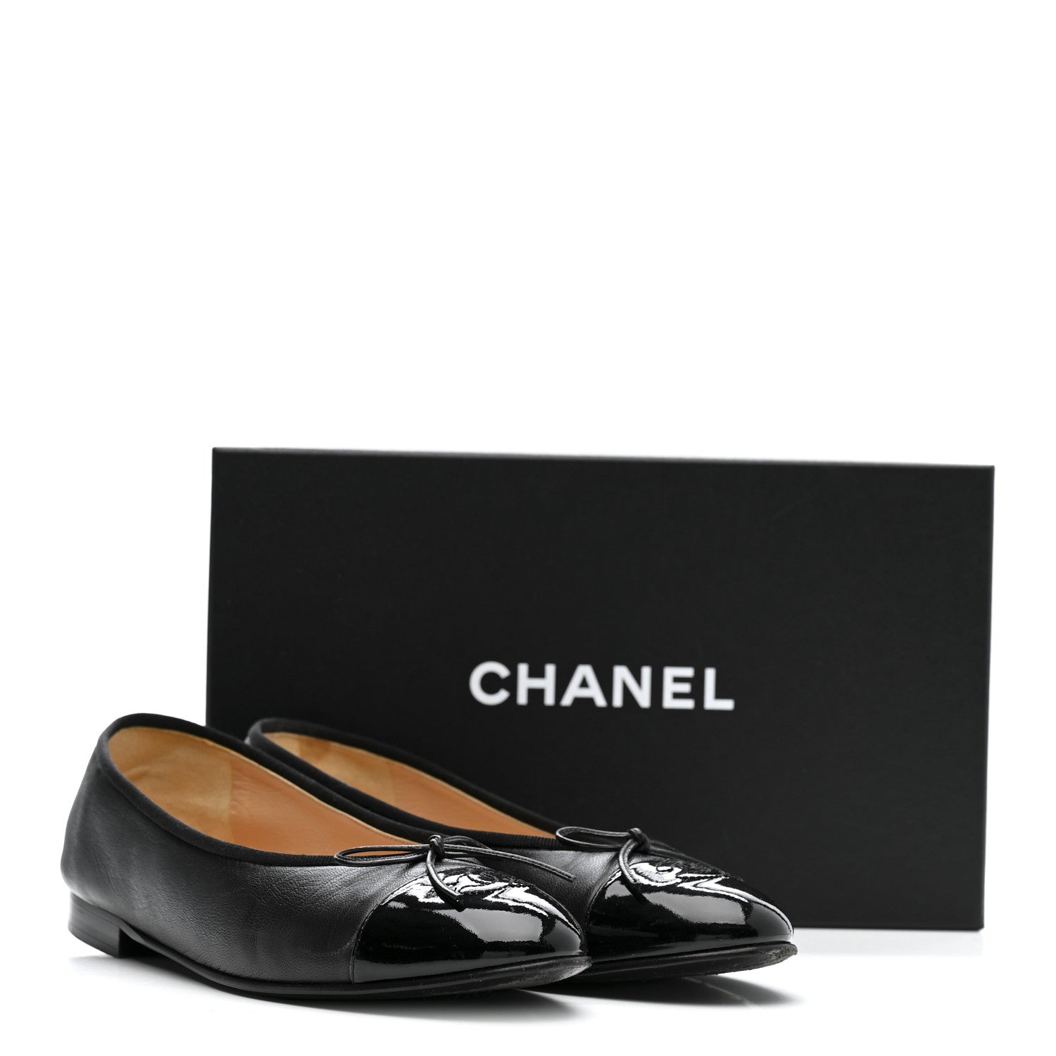 Lambskin Patent Cap Toe Ballerina Flats 39.5 Black