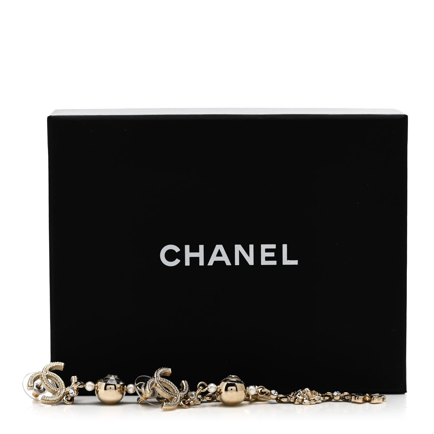 Crystal Pearl CC Charms Drop Earrings Gold