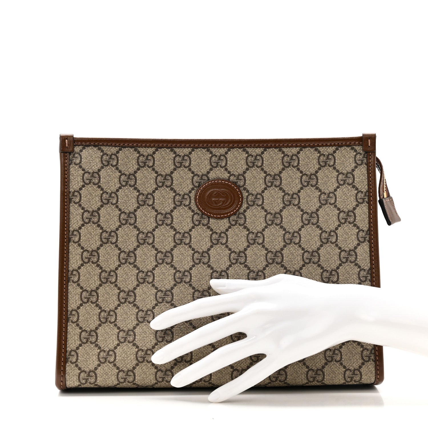 GG Supreme Monogram Azalea Calfskin Retro Interlocking G Beauty Case Beige Ebony Brown Sugar