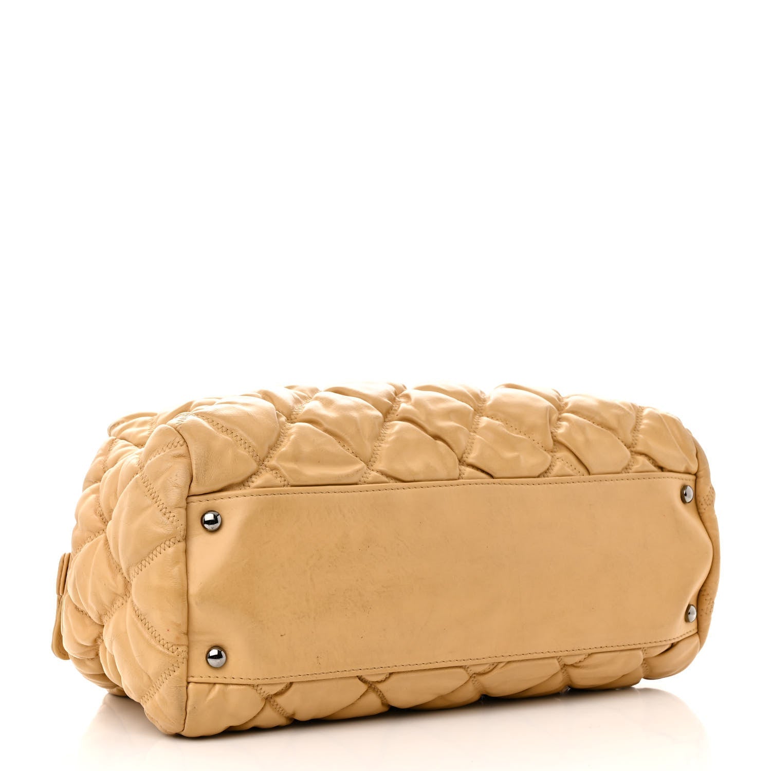 Lambskin Bubble Quilt Bowler Beige