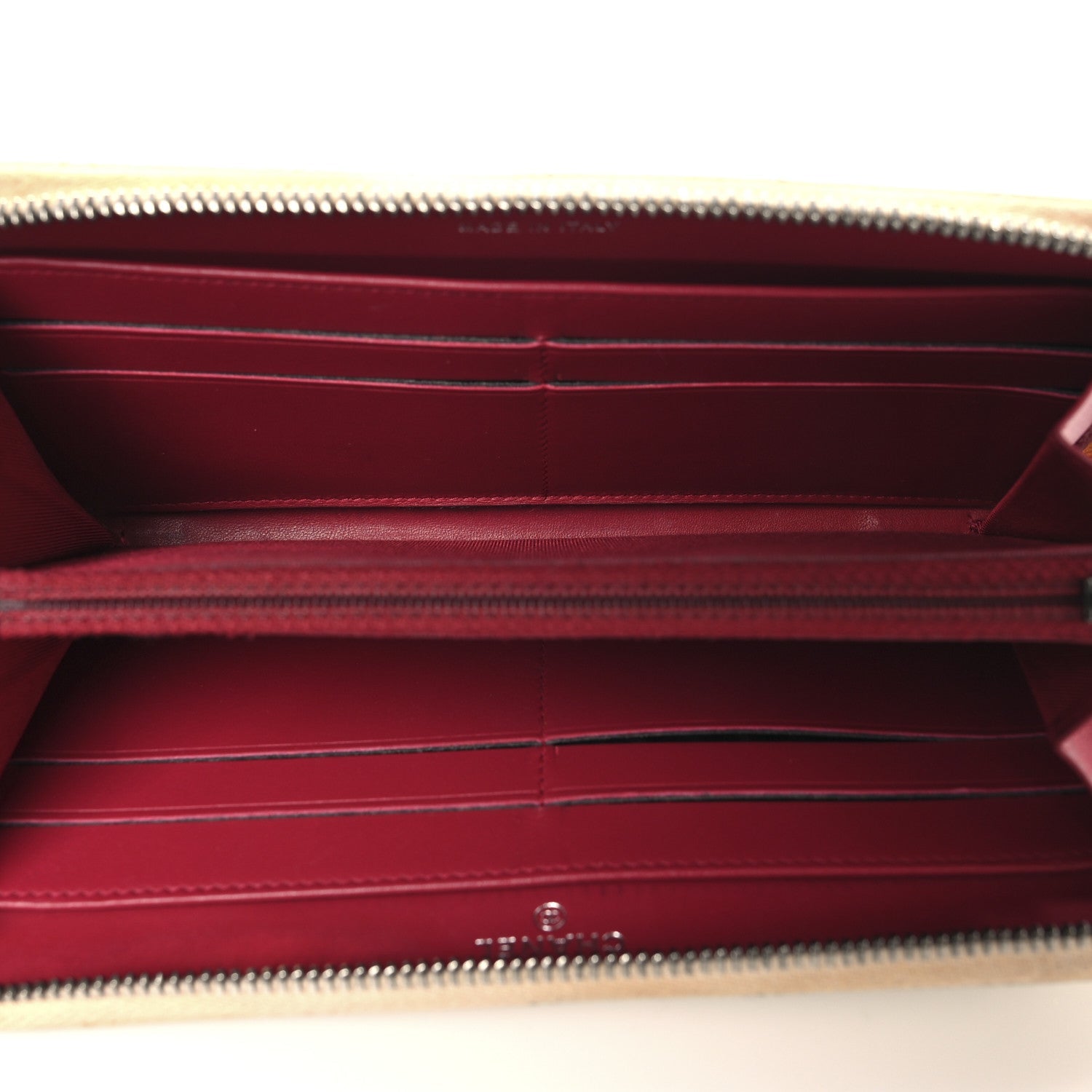 Aged Calfskin Quilted Large Gabrielle Zip Around Wallet Beige Black