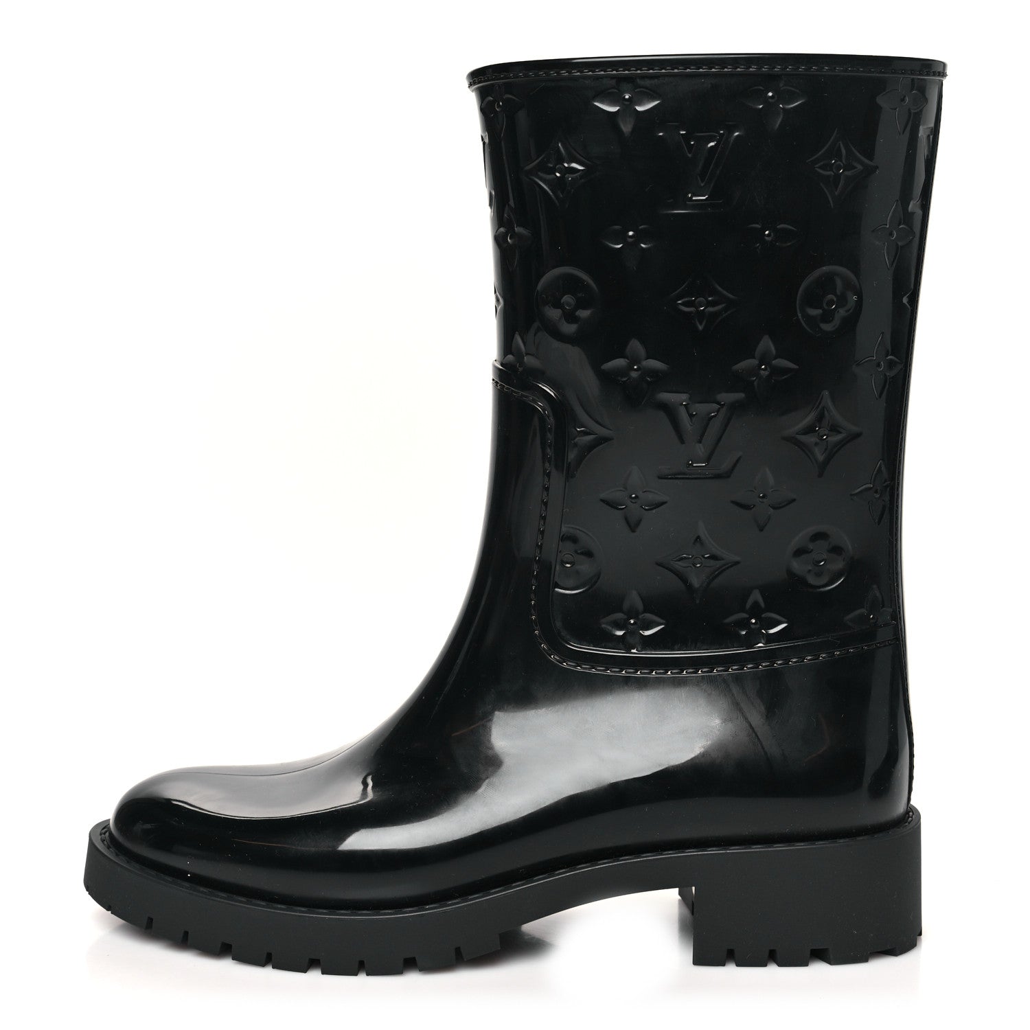Rubber Embossed Monogram Splash Rain Short Boots 38 Black