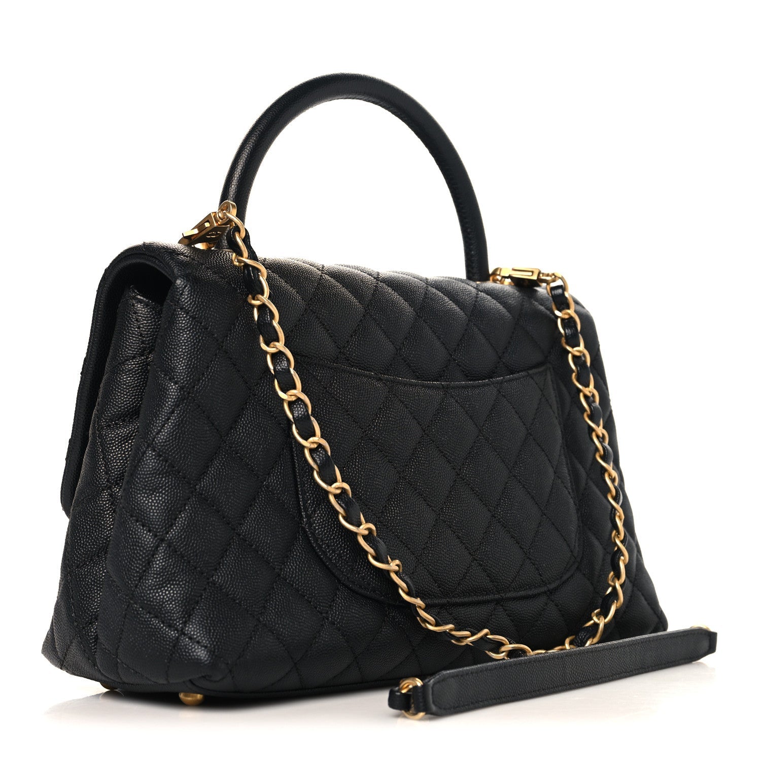 Caviar Quilted Small Coco Handle Flap Black