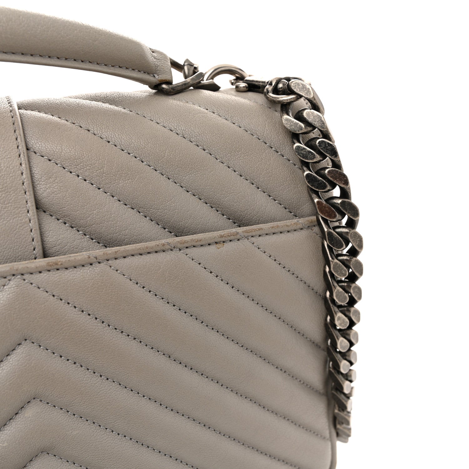 Sheepskin Matelasse Chevron Monogram Medium College Bag Light Grey
