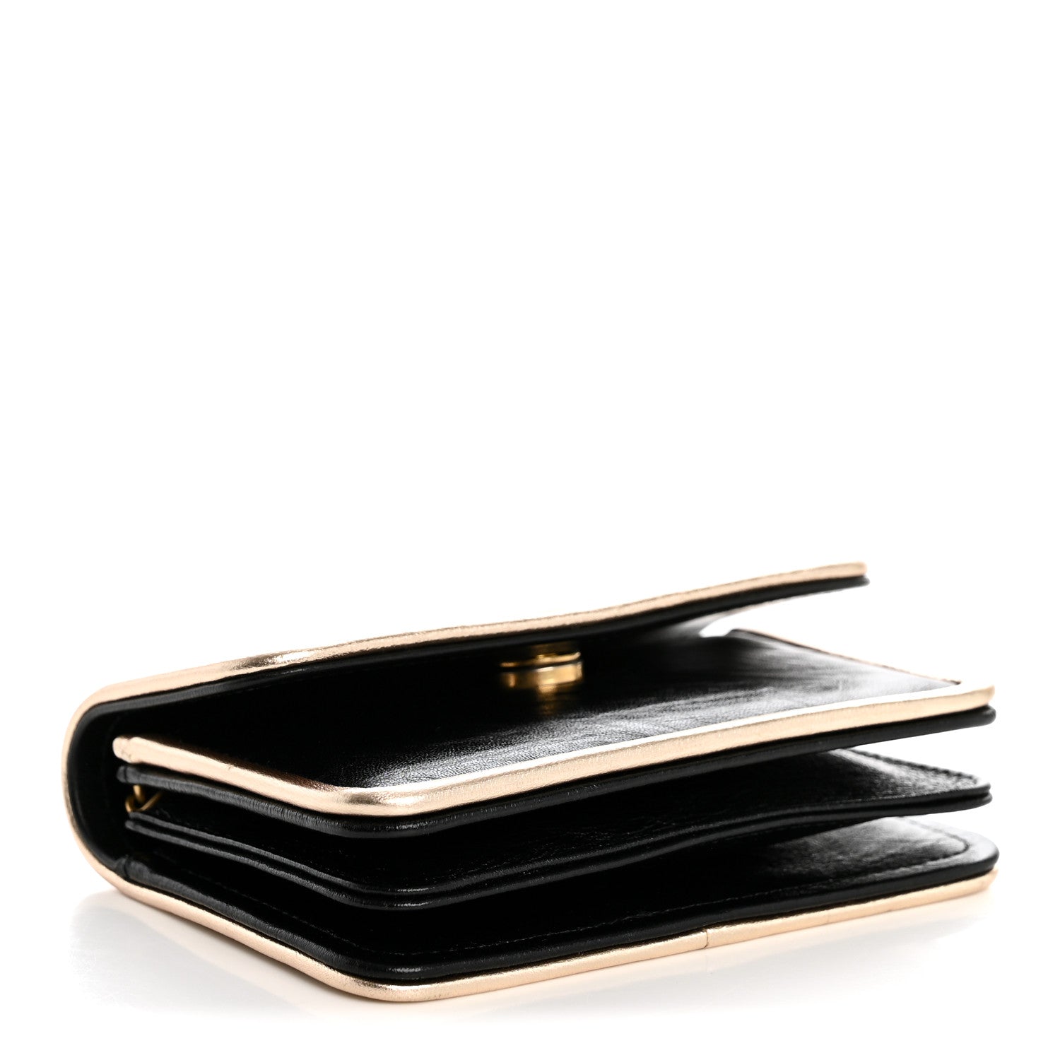 Metallic Calfskin Clutch With Chain Black Gold