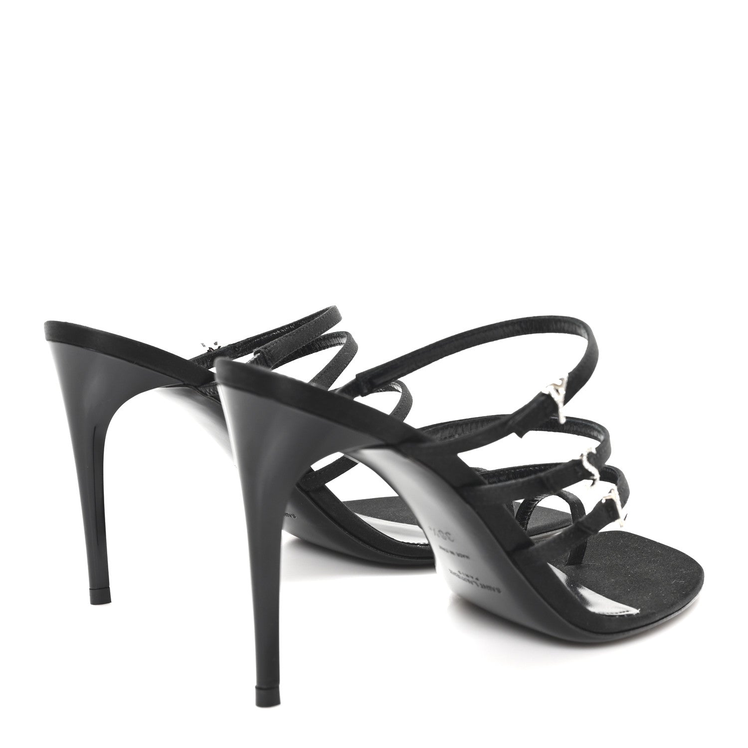 Crepe Satin Crystal Logo Jerry 110 Ankle Strap Sandals 38.5 Black