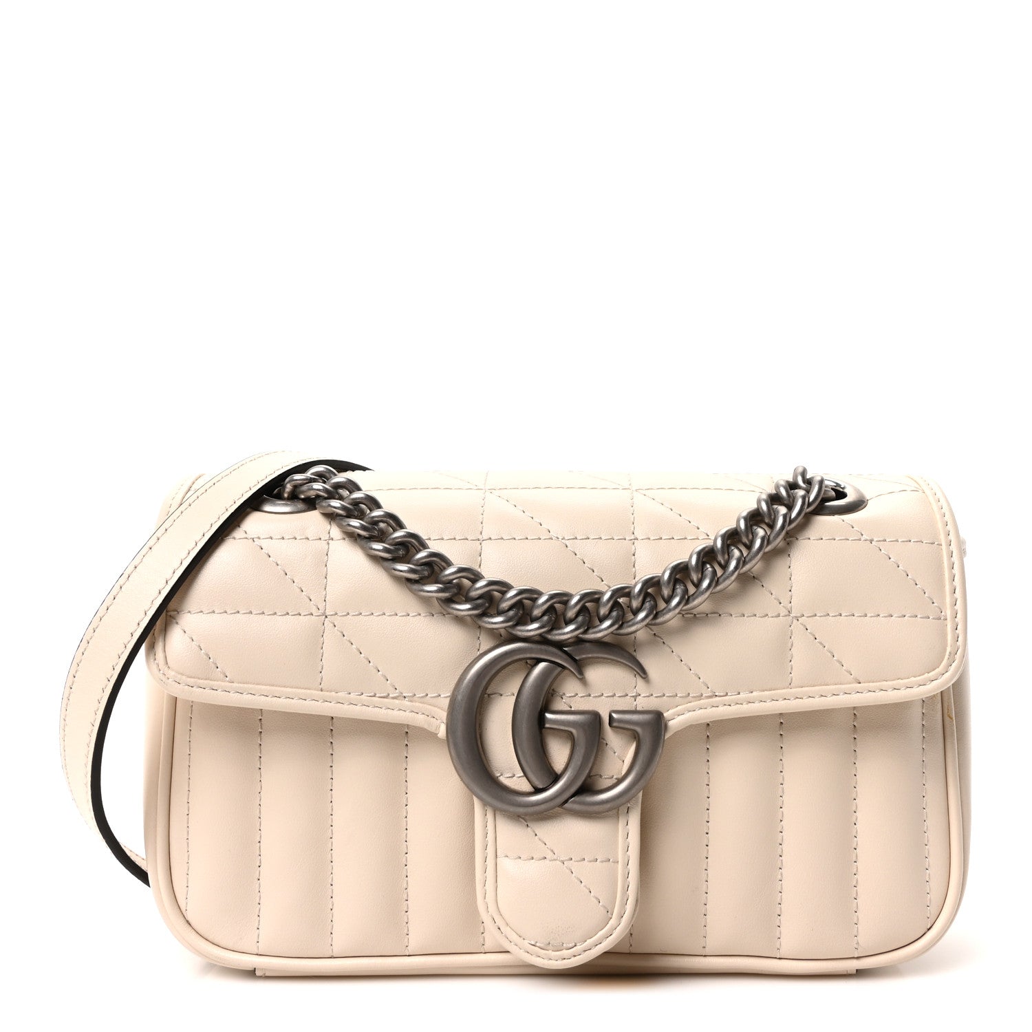 Calfskin Matelasse Aria Small GG Marmont Shoulder Bag Mystic White