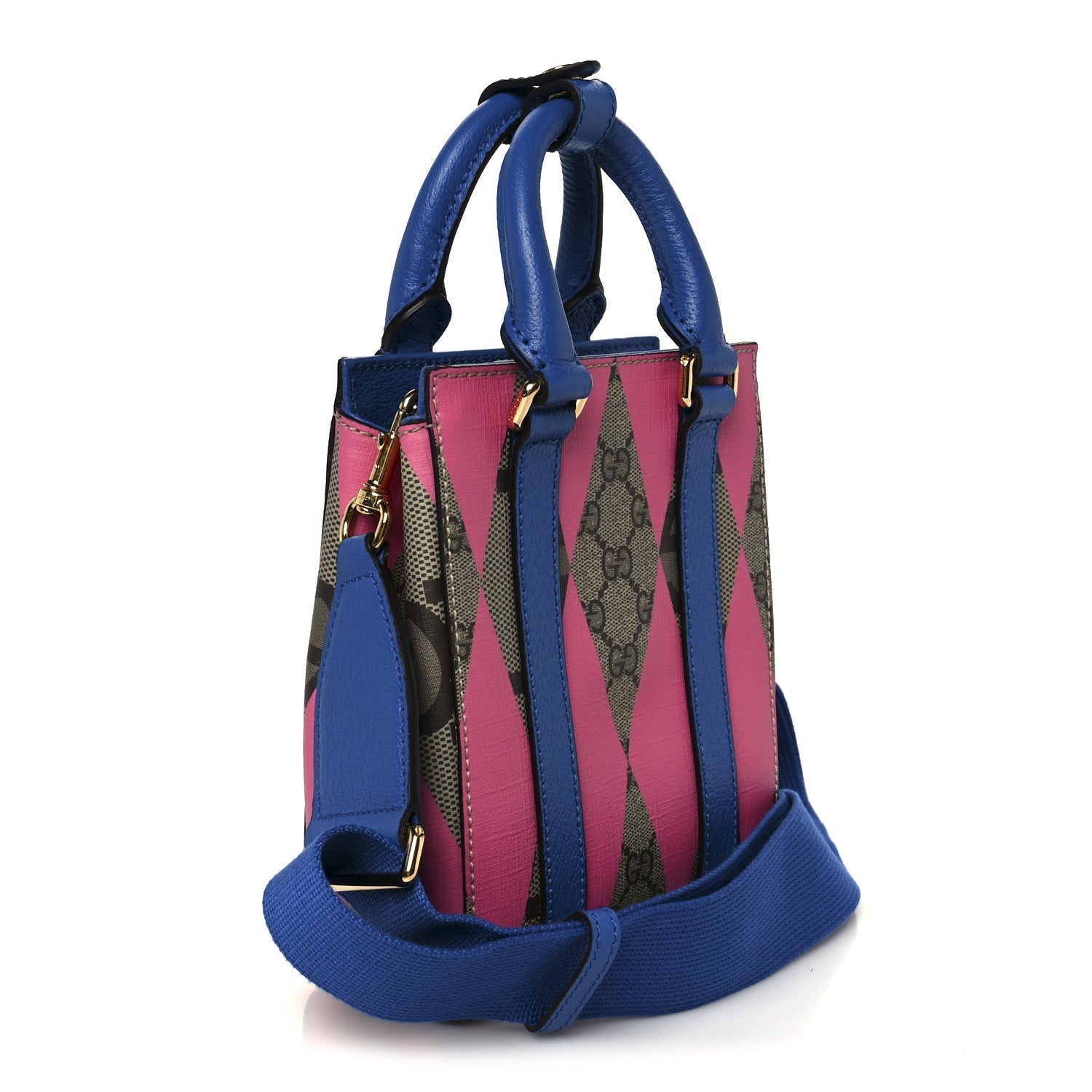 GG Supreme Monogram Textured Dollar Calfskin Rhombus Mini Tote Bag Beige Ebony Pink Blue