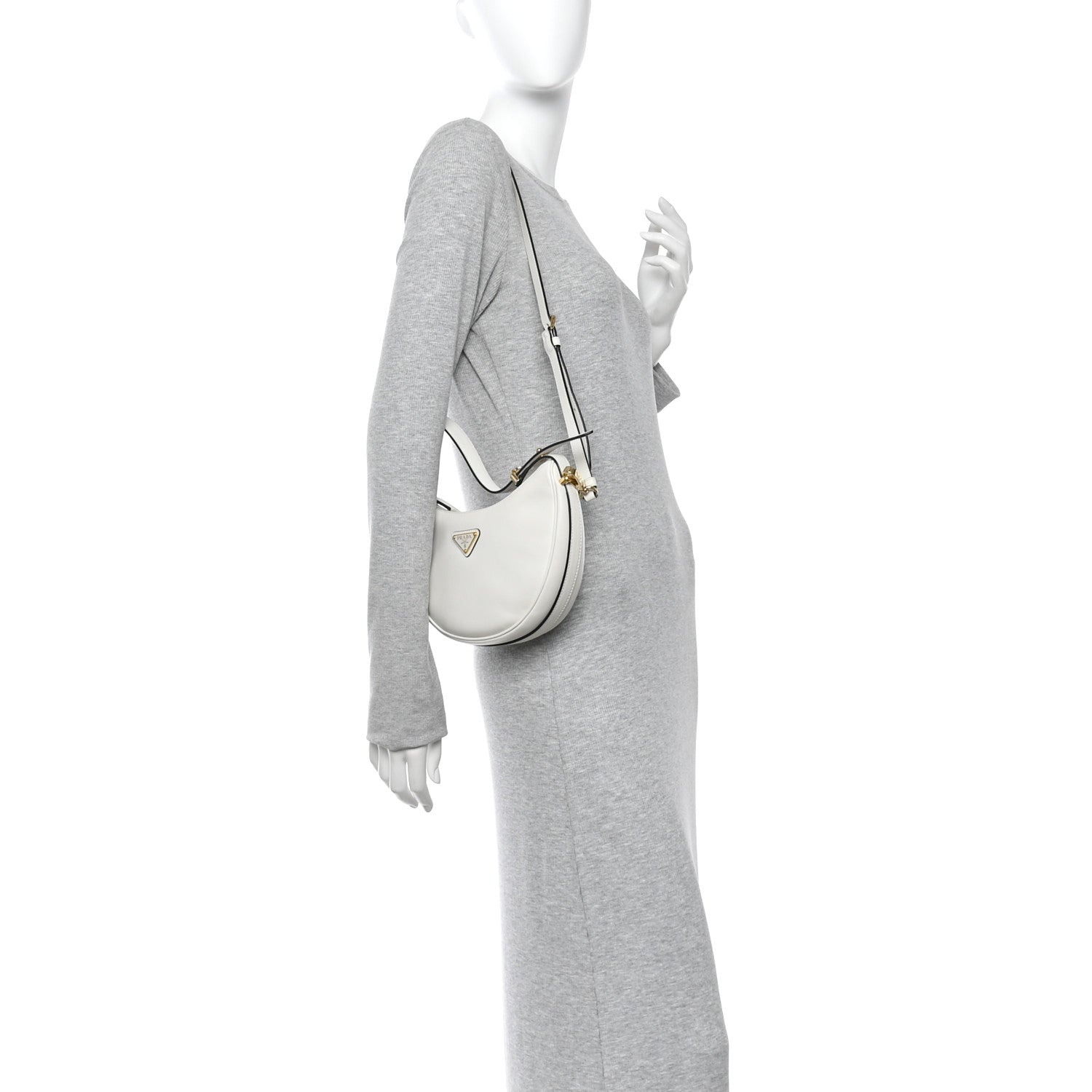 Soft Calfskin Small Arque Shoulder Bag White