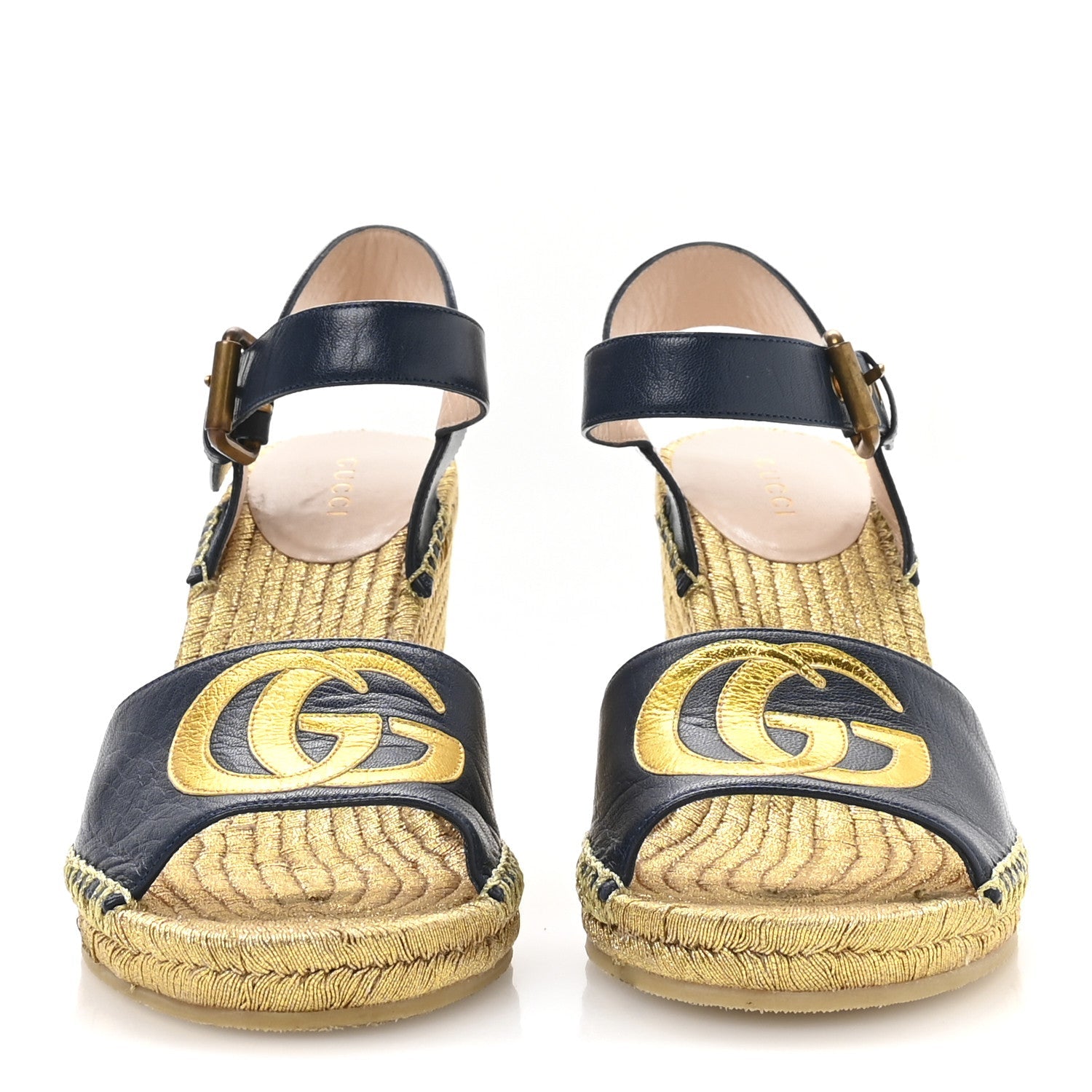 Calfskin Espadrille Platform 95 Wedge Sandals 36 Blu Agata Oro Vecchi