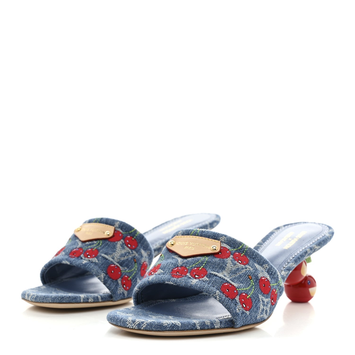 LV X TM Monogram Denim Cerises Lily Mules 37 Blue