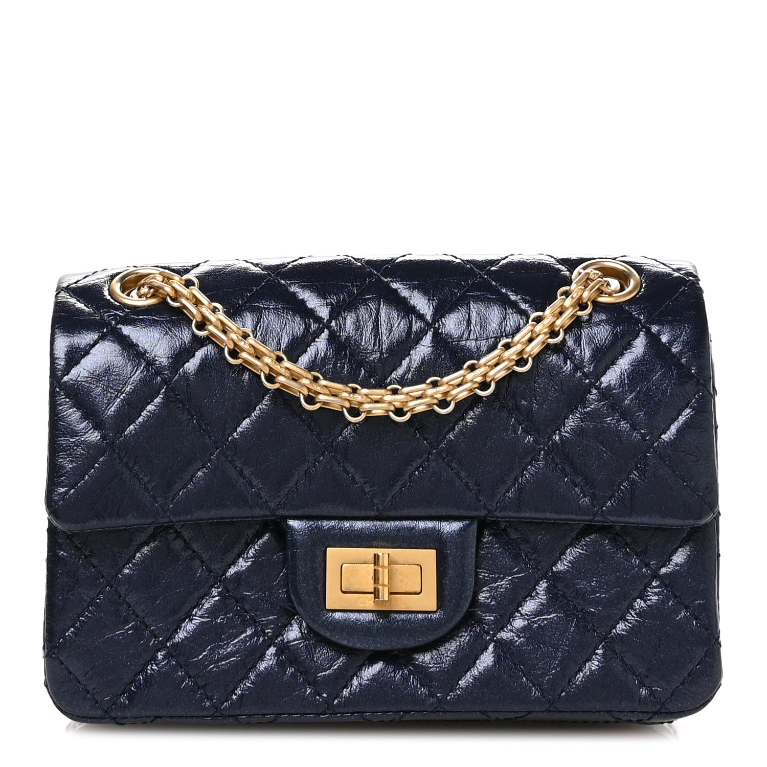 Iridescent Aged Calfskin Quilted 2.55 Reissue Mini Flap Navy