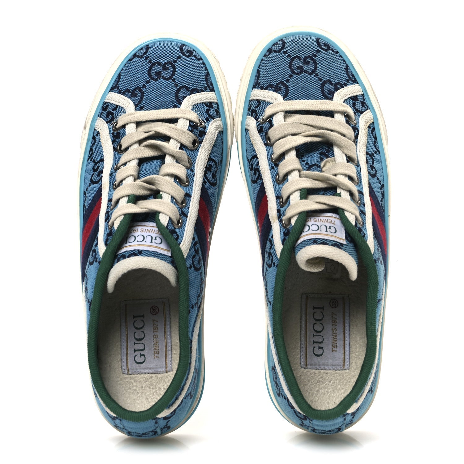 GG Monogram Multicolor Web Womens 1977 Tennis Sneakers 35 Light Blue Mystic White