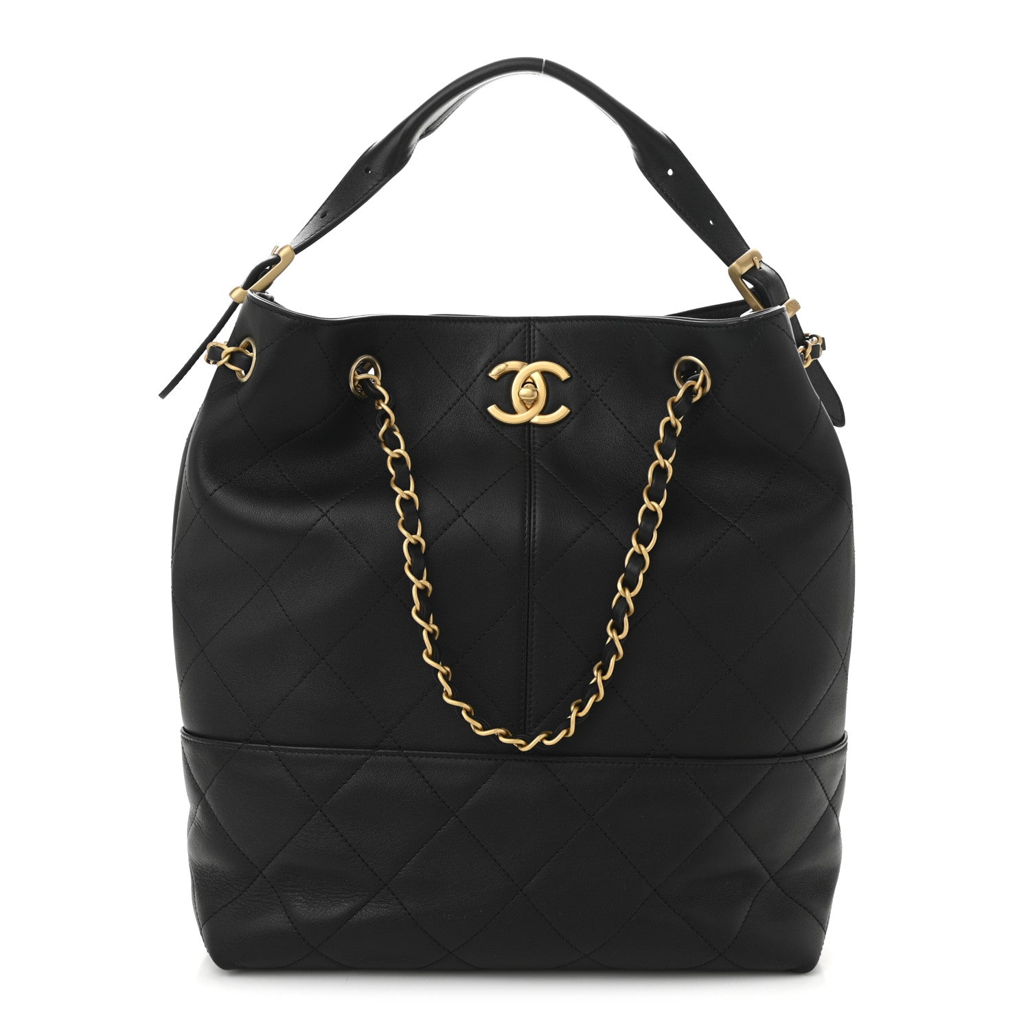 Calfskin Stitched Hobo Black