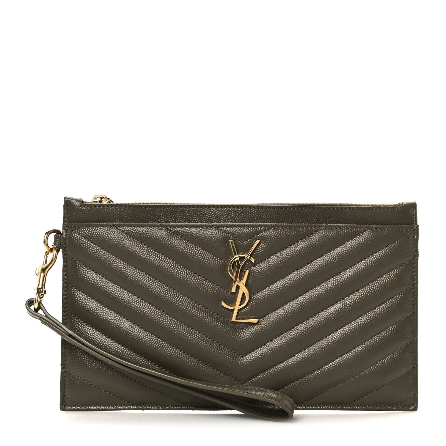 Grain De Poudre Chevron Monogram Bill Pouch Vert Kaki