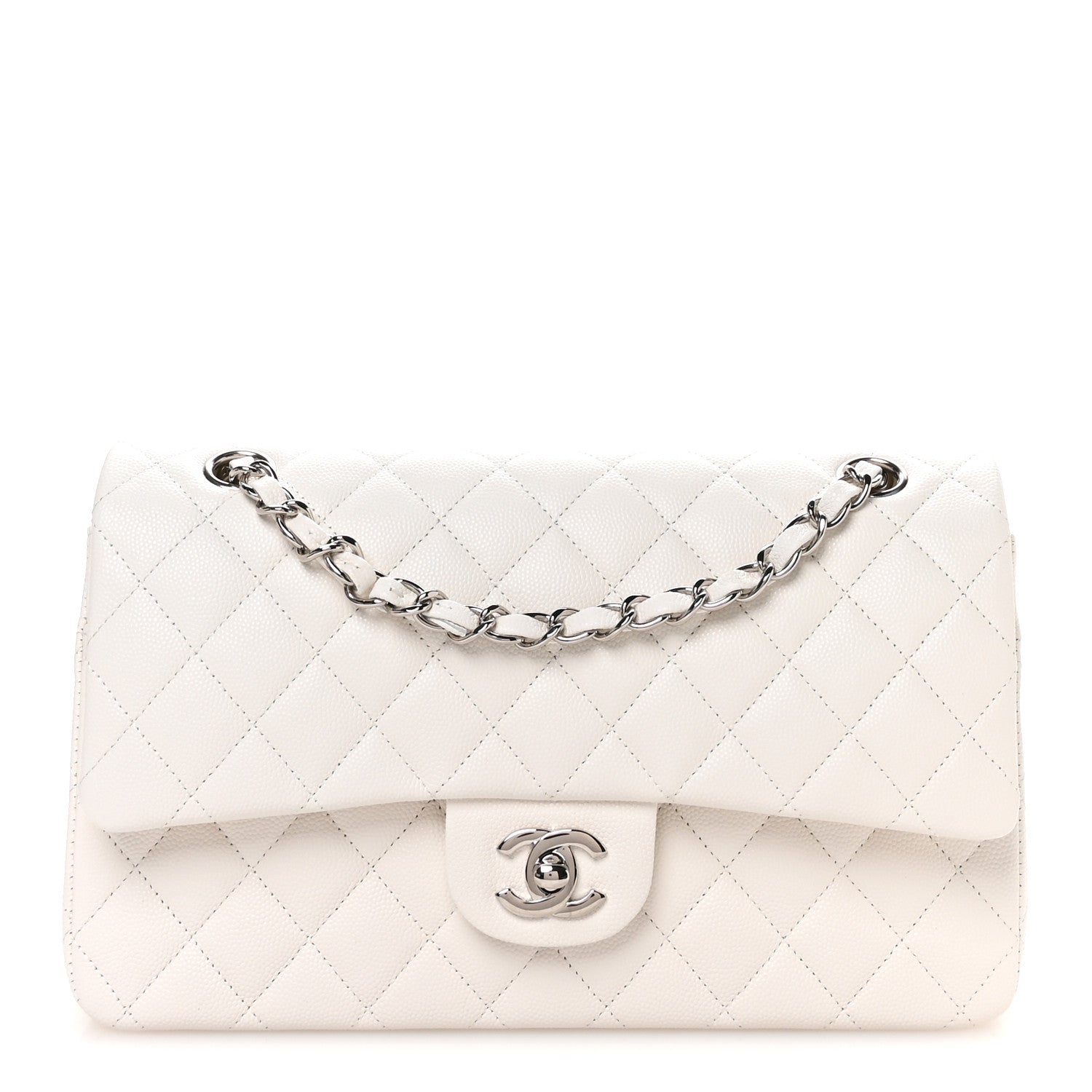 Caviar Quilted Medium Double Flap White