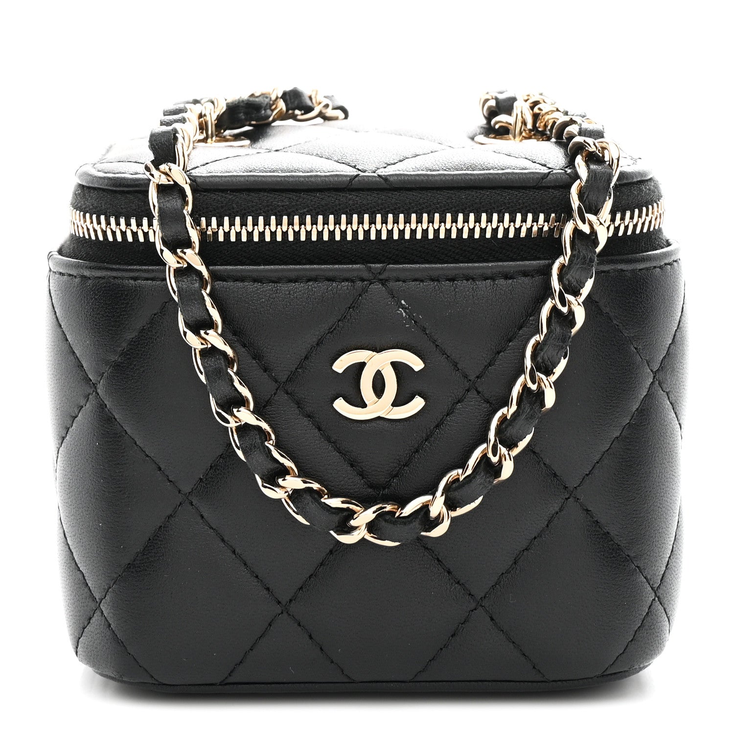 Lambskin Quilted Mini Vanity Case With Chain Black