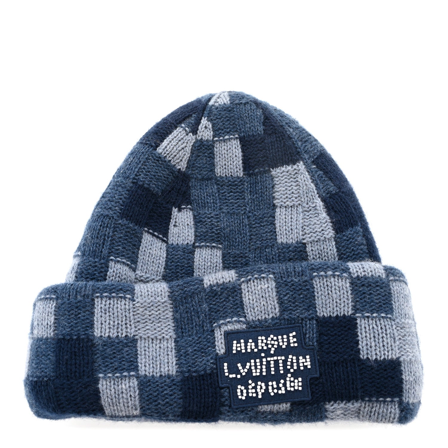 Damier Wool LV Crush Damoflage Beanie Denim Blue