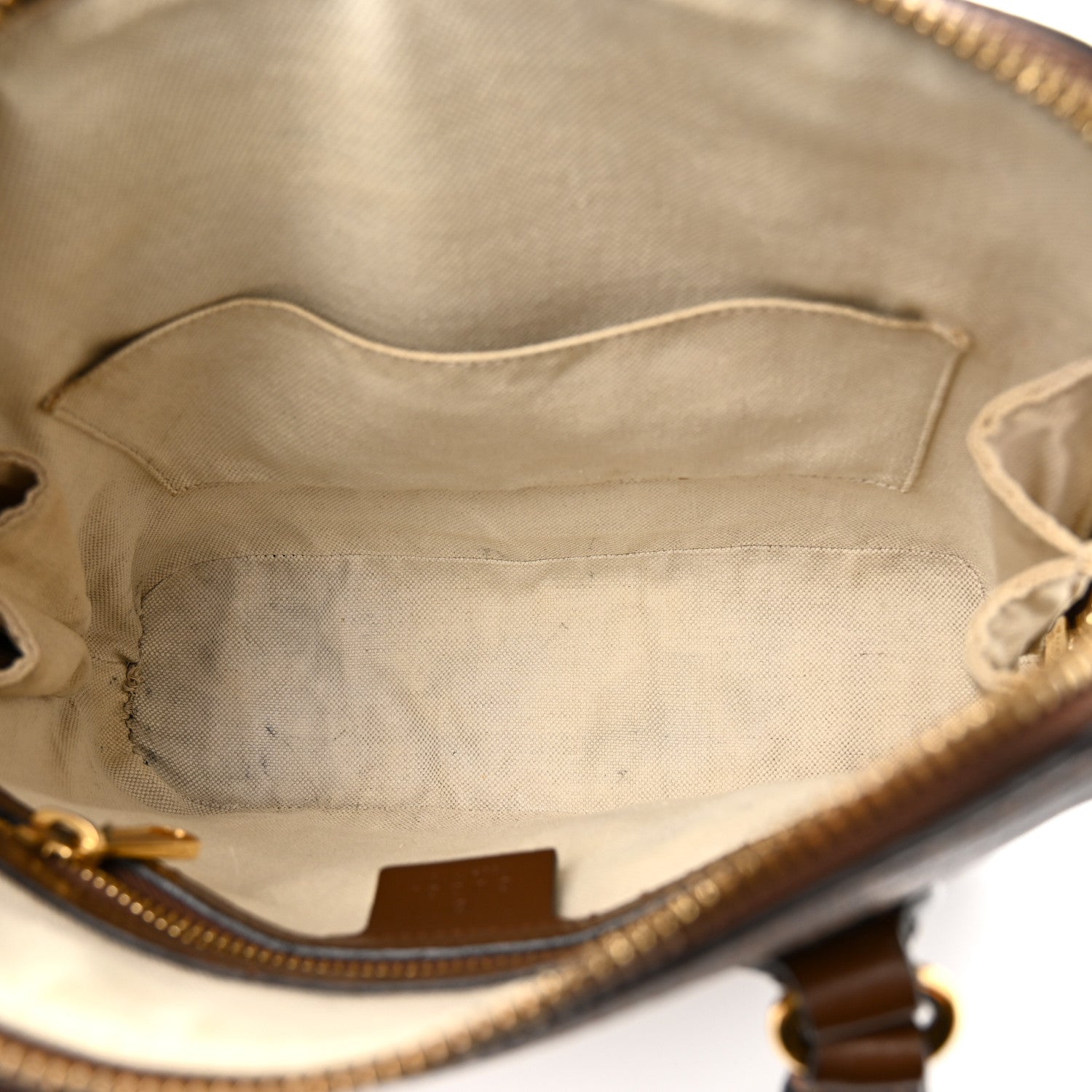 GG Supreme Monogram Azalea Calfskin Small Horsebit 1955 Top Handle Bag Beige Ebony Brown Sugar